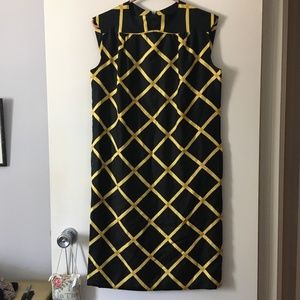 Vintage 1960s PAULINE TRIGERE COUTURE Pure Silk Twill Black + Yellow Dress 10